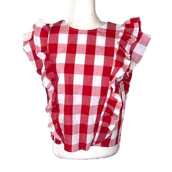 NWT Avara Brandy Red Gingham Checked Ruffle Button Back Crop Top - L - Picture 2 of 15